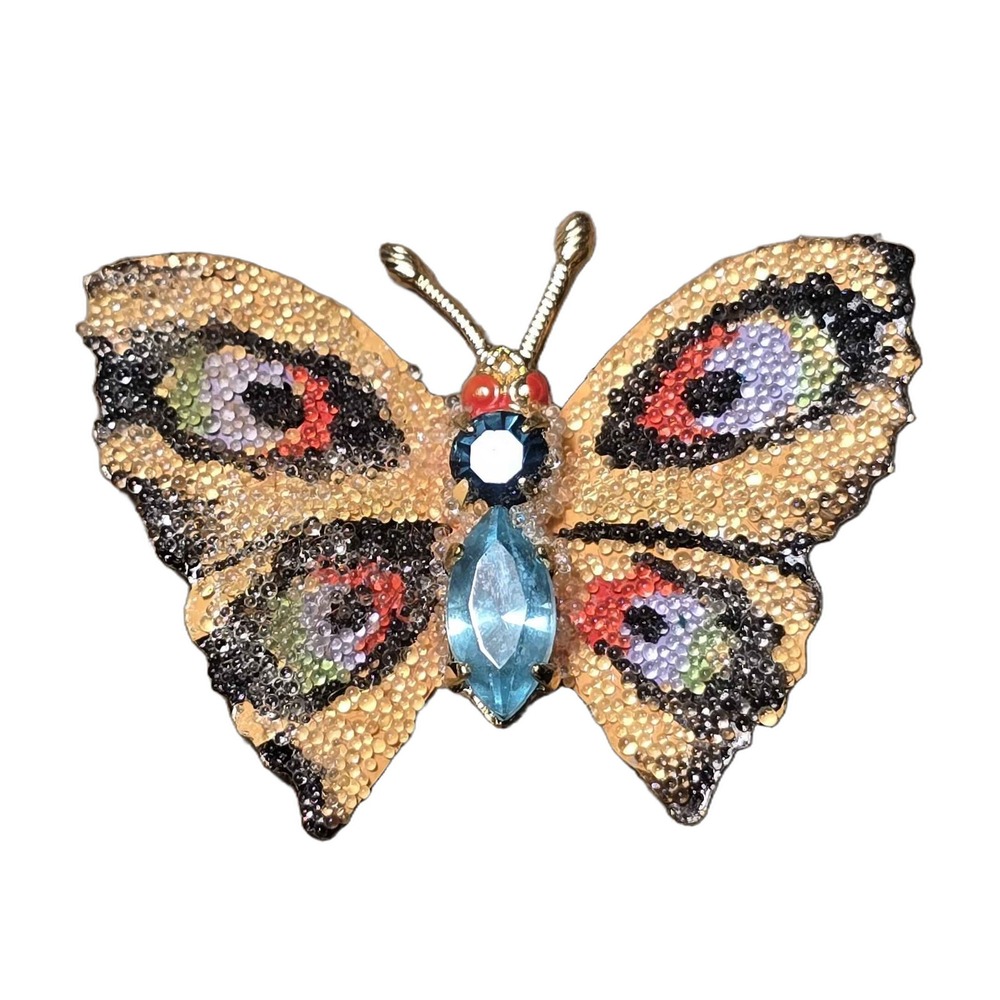 Vintage Rhinestone Butterfly Gold Tone Lapel Vest Hat Pin K23